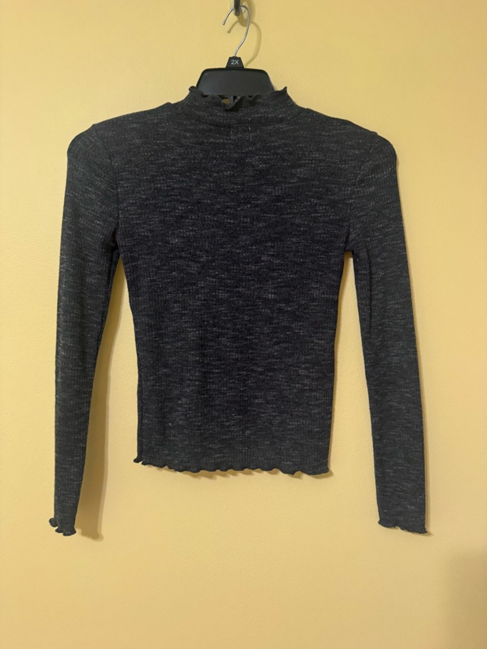 True Craft Women's Charcoal Ribbed Mock Neck Long Sleeve Top